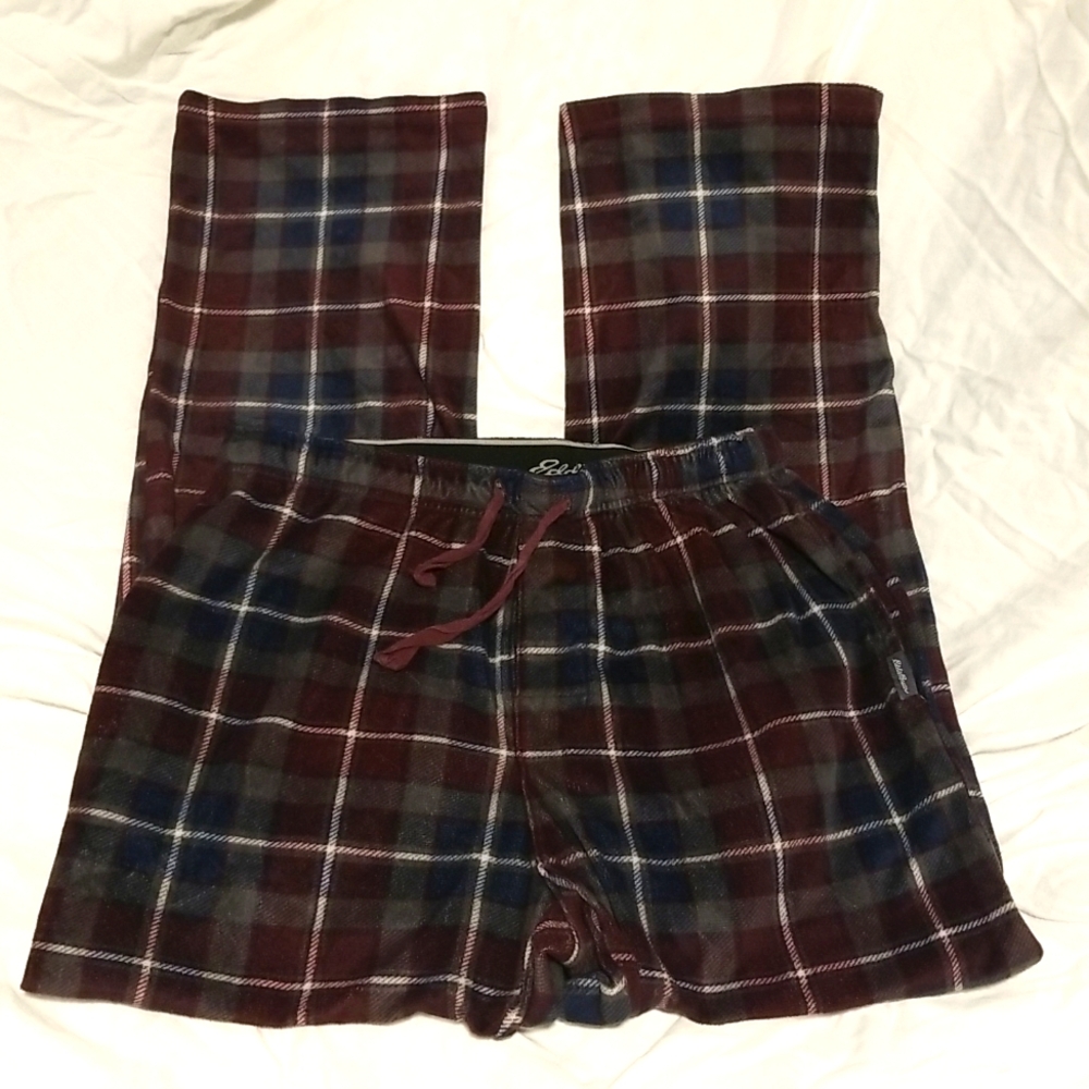 Eddie Baur Small Pajama Sleep Pants Plaid Fleece Soft Silky Mesh